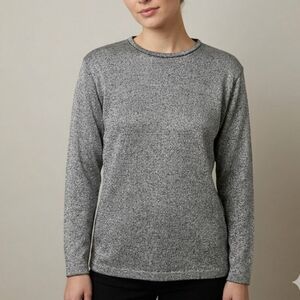 Sz S Vintage Silk Blend Como Tricot Silver & Black Crewneck Long Sleeve Sweater